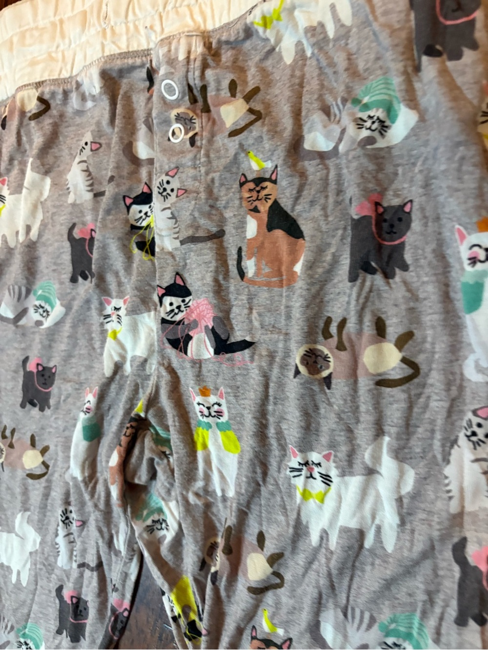 Little Sleepies Gray Cat-Print Pajama Bottoms with Multicolor Accents